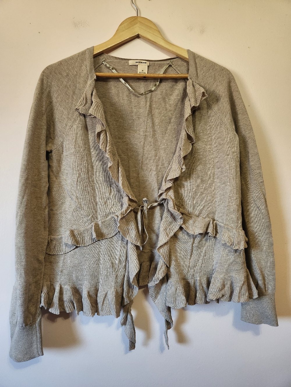 Vintage Y2K DKNY Jeans Ruffled Tie Front Cardigan Sweater M Coquette Whimsigoth